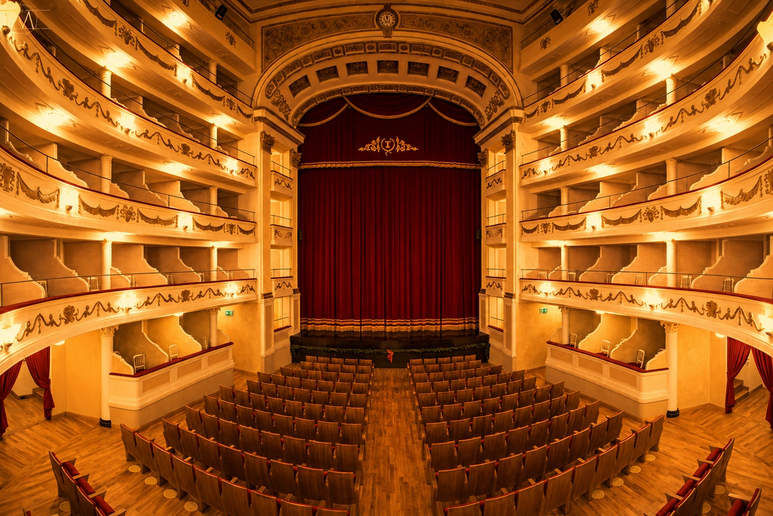 Palcoscenico e palchi del Teatro Sociale di Camogli